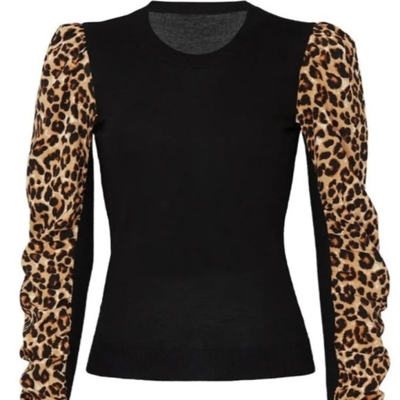 VERONICA BEARD LEOPARD SLEEVE SWEATER - Picture 1 of 5